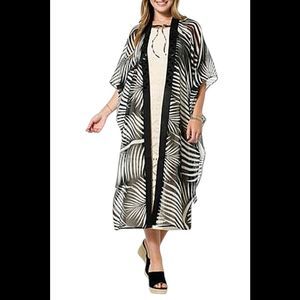 Vince Camuto Women's Jewel Print Open Front Duster Black - Missy